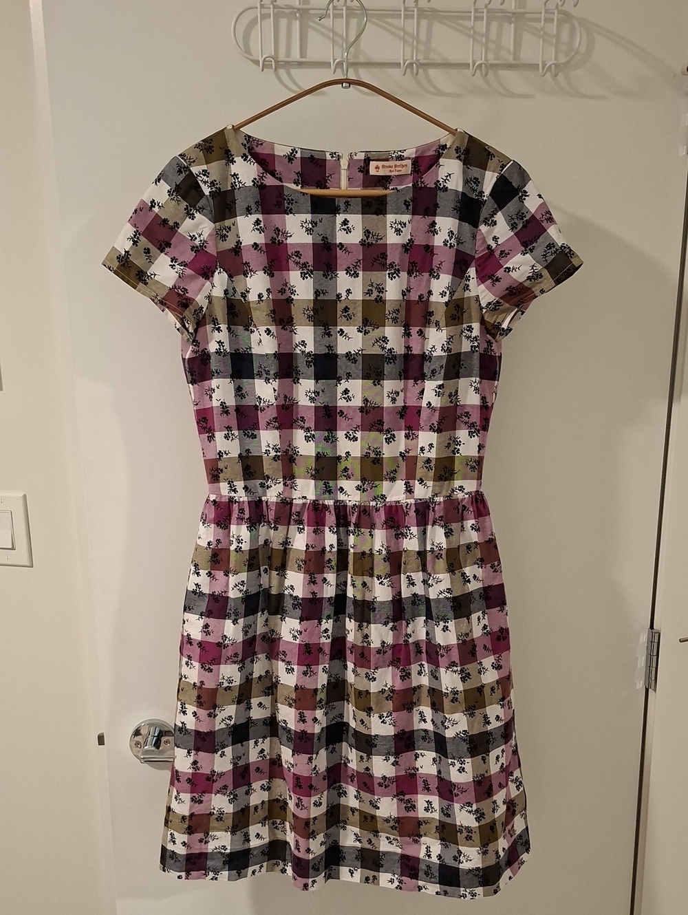 Brooks Brothers Purple & Green Plaid Floral Fit & Flare Mini Dress (Size US 6)